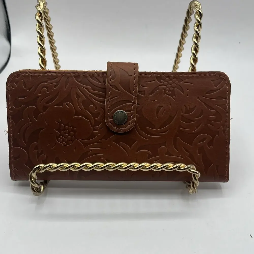 Portland Leather Goods Large Bifold Wallet Rich Brown Floral Tooled Leather NWOT